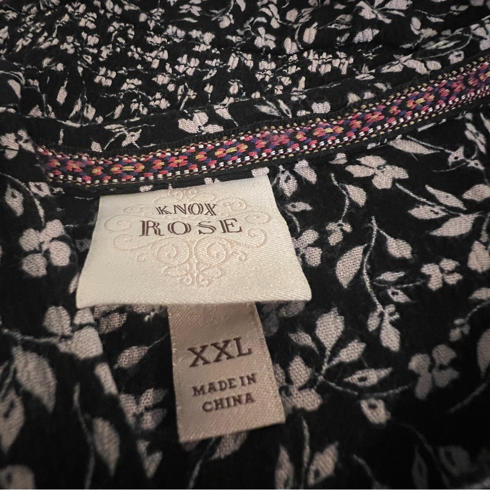 Knox Rose Black Floral Print Long Sleeve Peasant Style Top Hi-L Womens Size XXL - Picture 7 of 12